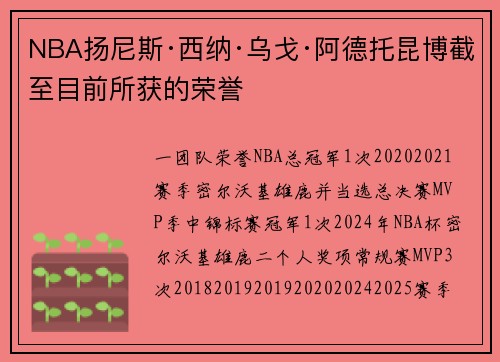 NBA扬尼斯·西纳·乌戈·阿德托昆博截至目前所获的荣誉